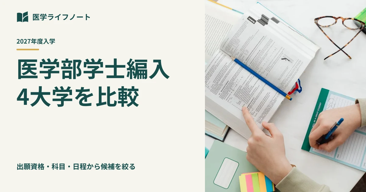 医学部学士編入の出願資格・試験科目・日程を比較する記事のアイキャッチ