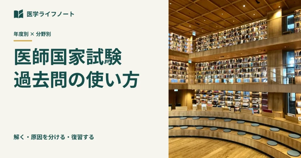 医師国家試験の過去問を年度別・分野別に解いて復習する方法を解説する記事のアイキャッチ